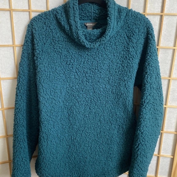 Eddie Bauer Women’s Teal Cowl Neck Plush Teddy Fleece Pullover, size M - Picture 13 of 13